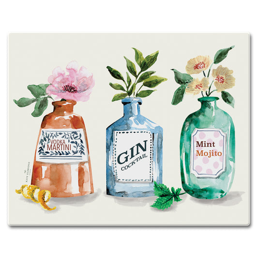 CounterArt Trendy Cocktails 3mm Tempered Glass Cutting Board 15" x 12"