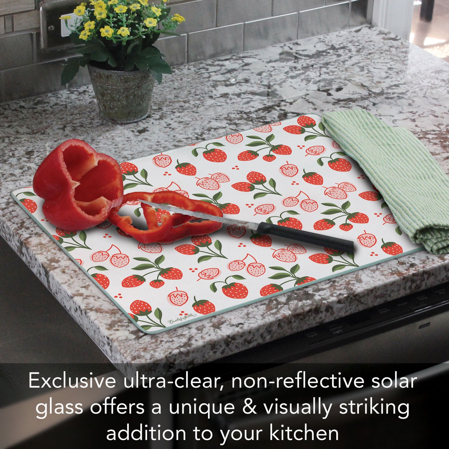 CounterArt Tooty Fruity 3mm Tempered Glass Cutting Board 15" x 12"