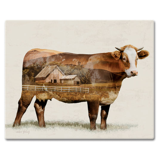 CounterArt Cow Landscape 3mm Tempered Glass Cutting Board 15" x 12"