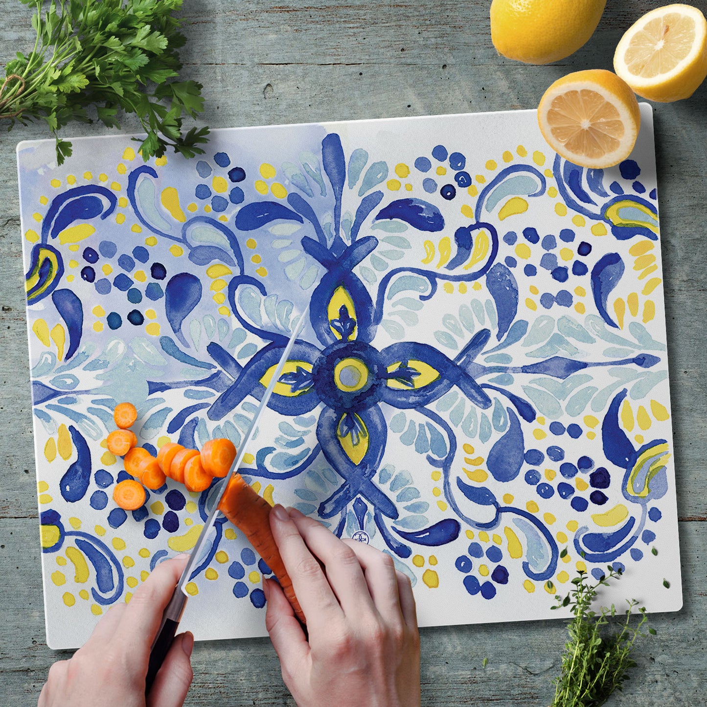 CounterArt Portugal Tile 3mm Tempered Glass Cutting Board 15" x 12"