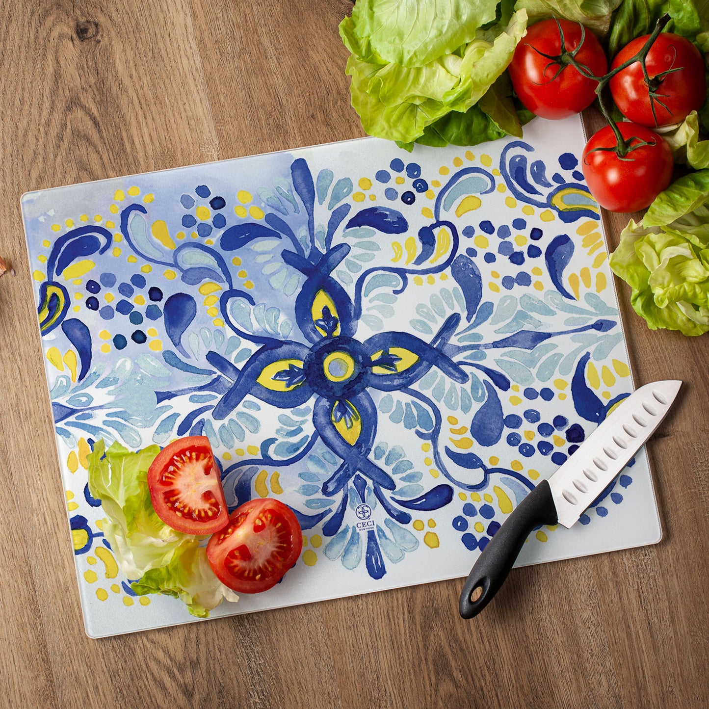 CounterArt Portugal Tile 3mm Tempered Glass Cutting Board 15" x 12"