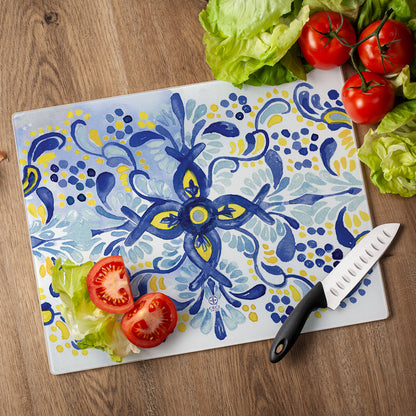 CounterArt Portugal Tile 3mm Tempered Glass Cutting Board 15" x 12"