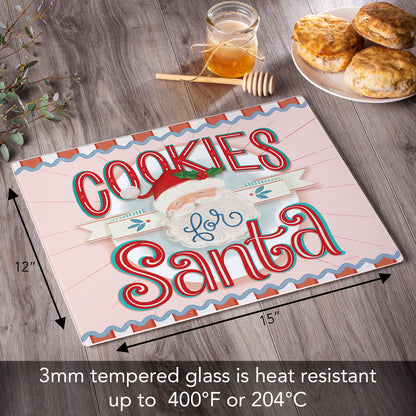 Cookies for Santa 3mm Tempered Glass Cutting Board 15" x 12"