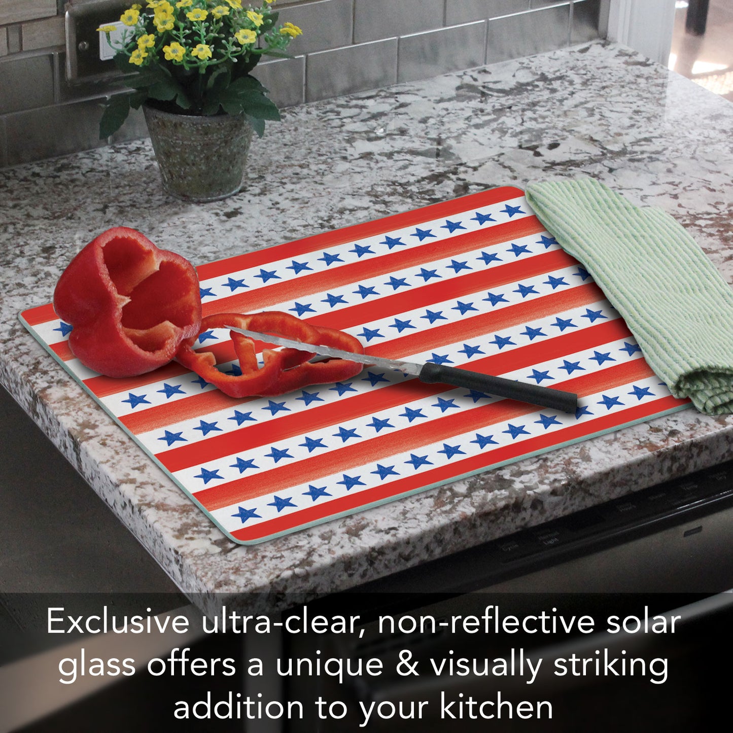 CounterArt Star Stripe 3mm Tempered Glass Cutting Board 15" x 12"