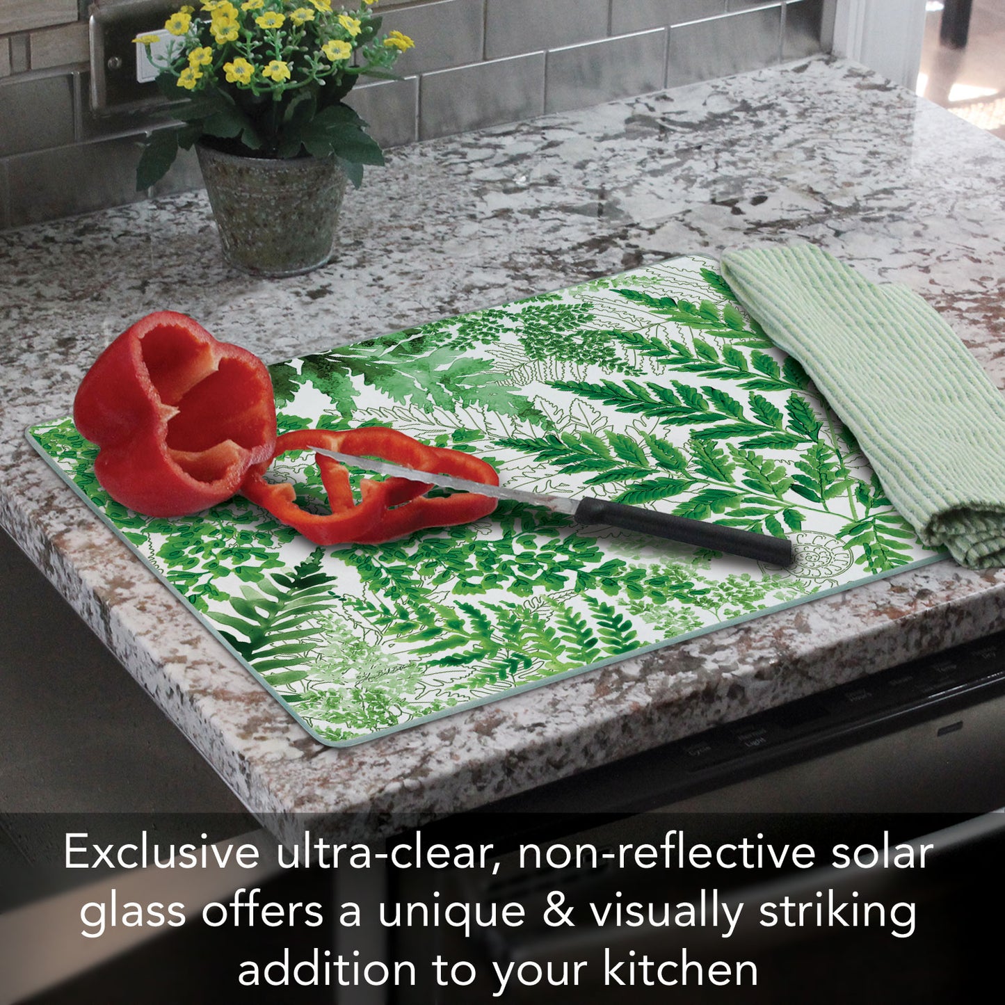 CounterArt Fernery 3mm Tempered Glass Cutting Board 15" x 12"