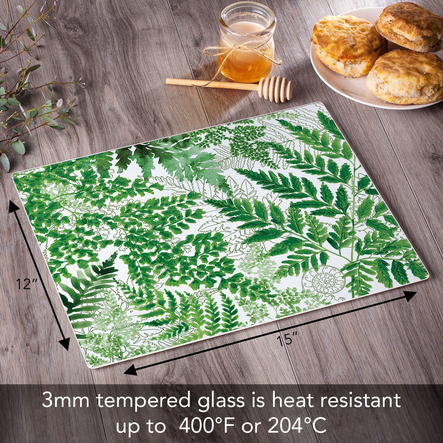 CounterArt Fernery 3mm Tempered Glass Cutting Board 15" x 12"