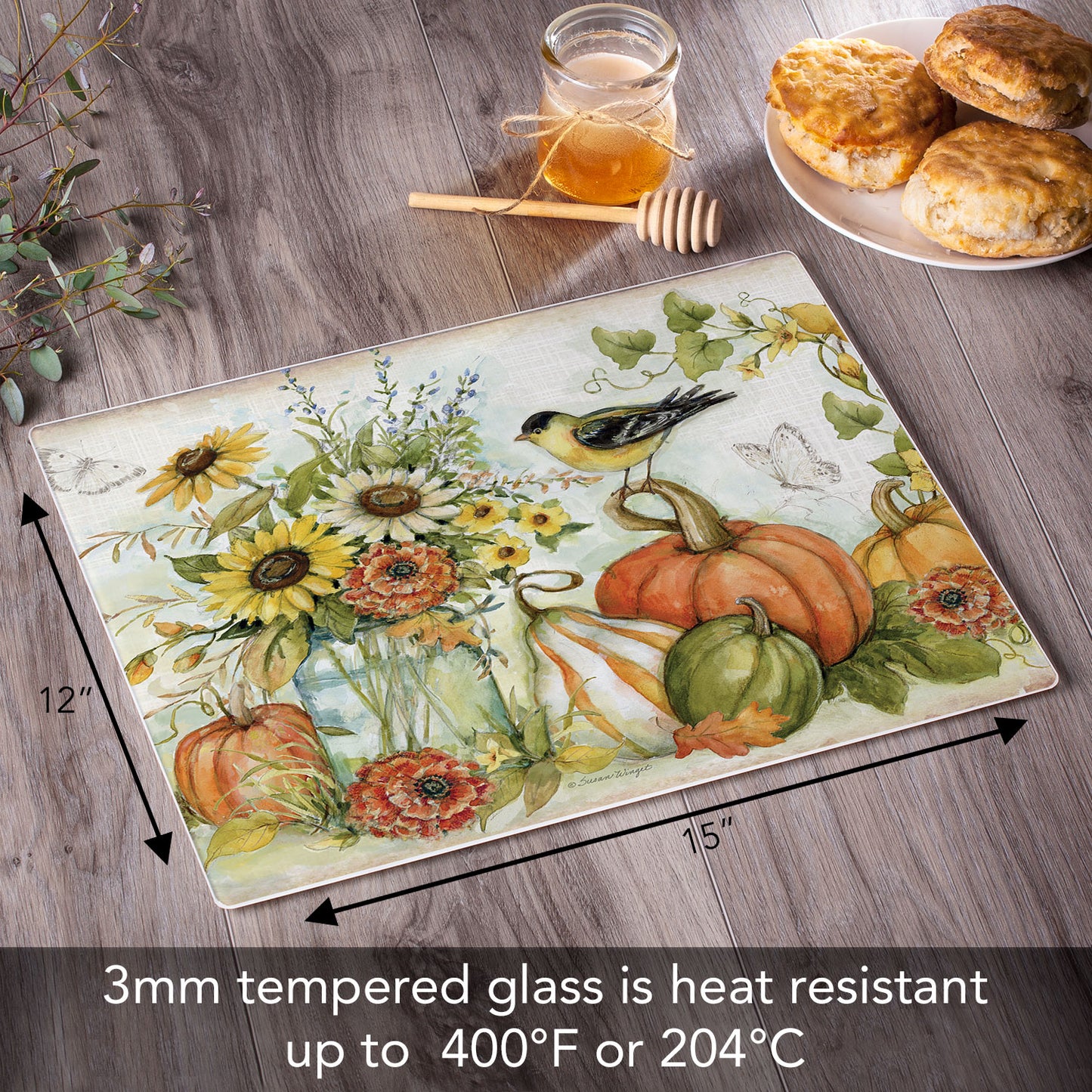 Autumn in the Air 3mm Tempered Glass Cutting Board 15" x 12"