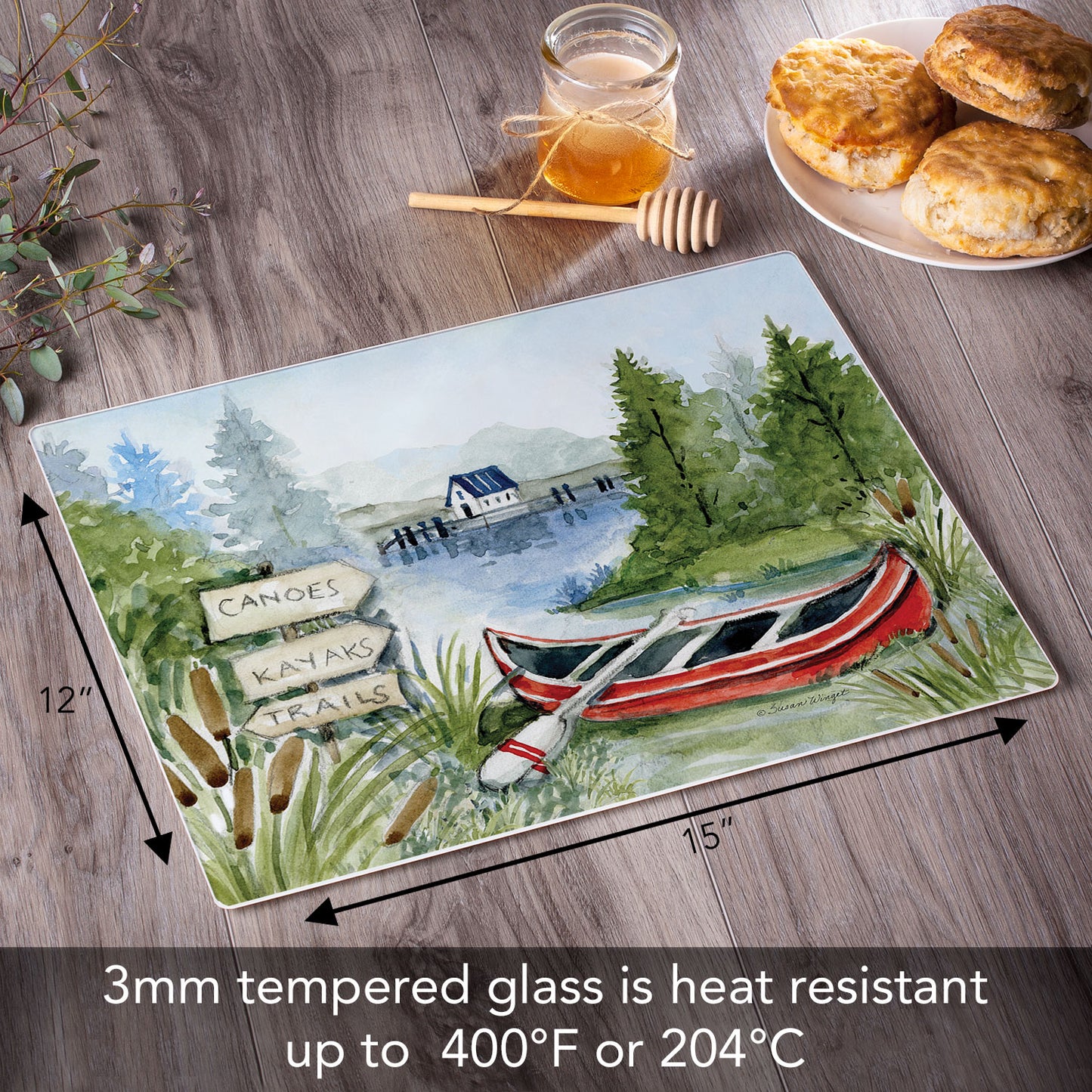 CounterArt Lake Living 3mm Tempered Glass Cutting Board 15" x 12"