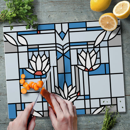 Frank Lloyd Wright Waterlilies 3mm Tempered Glass Cutting Board 15" x 12"