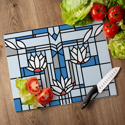 Frank Lloyd Wright Waterlilies 3mm Tempered Glass Cutting Board 15" x 12"