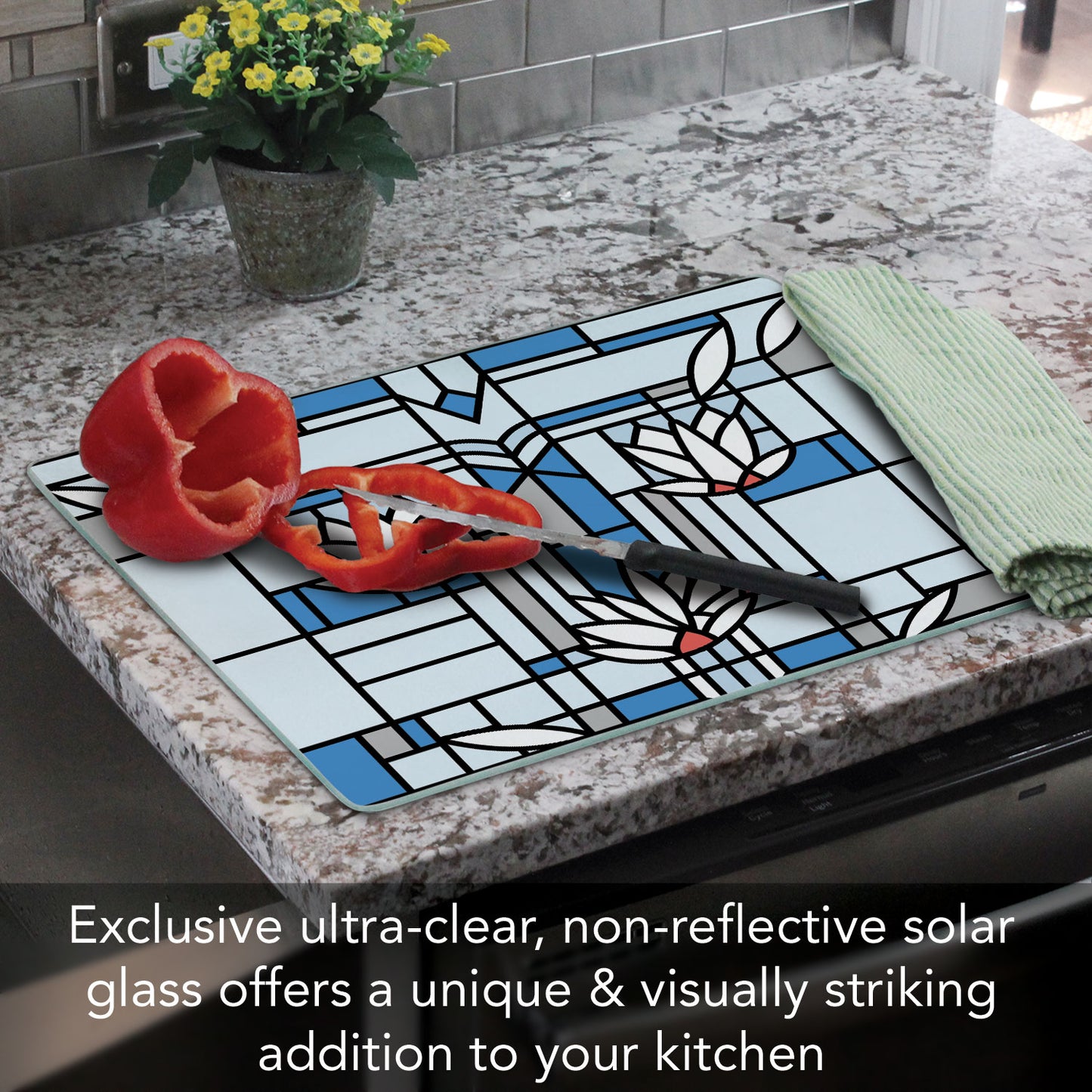 Frank Lloyd Wright Waterlilies 3mm Tempered Glass Cutting Board 15" x 12"