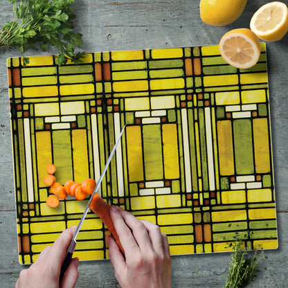 Frank Lloyd Wright Oak Park Skylight Design 3mm Tempered Glass Cutting Board 15" x 12"