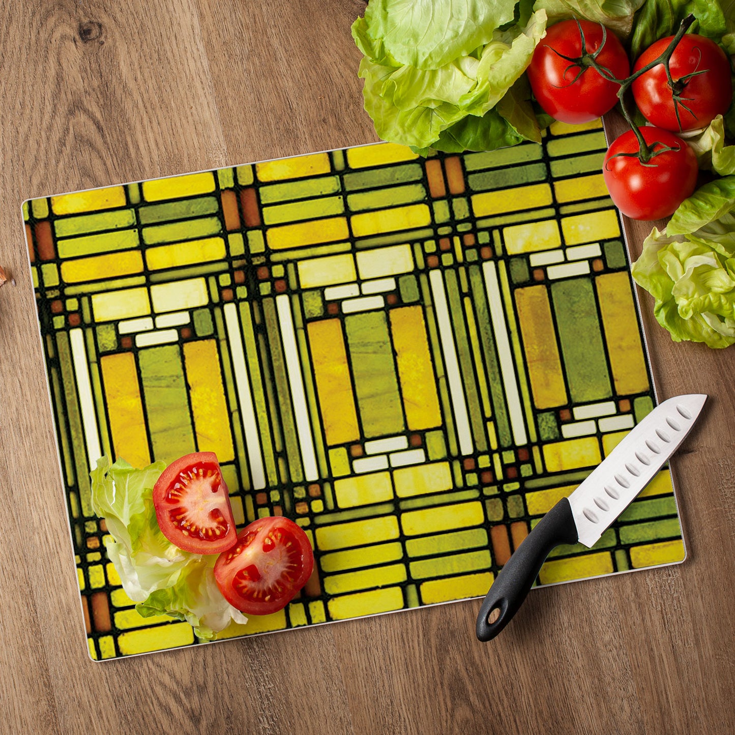 Frank Lloyd Wright Oak Park Skylight Design 3mm Tempered Glass Cutting Board 15" x 12"