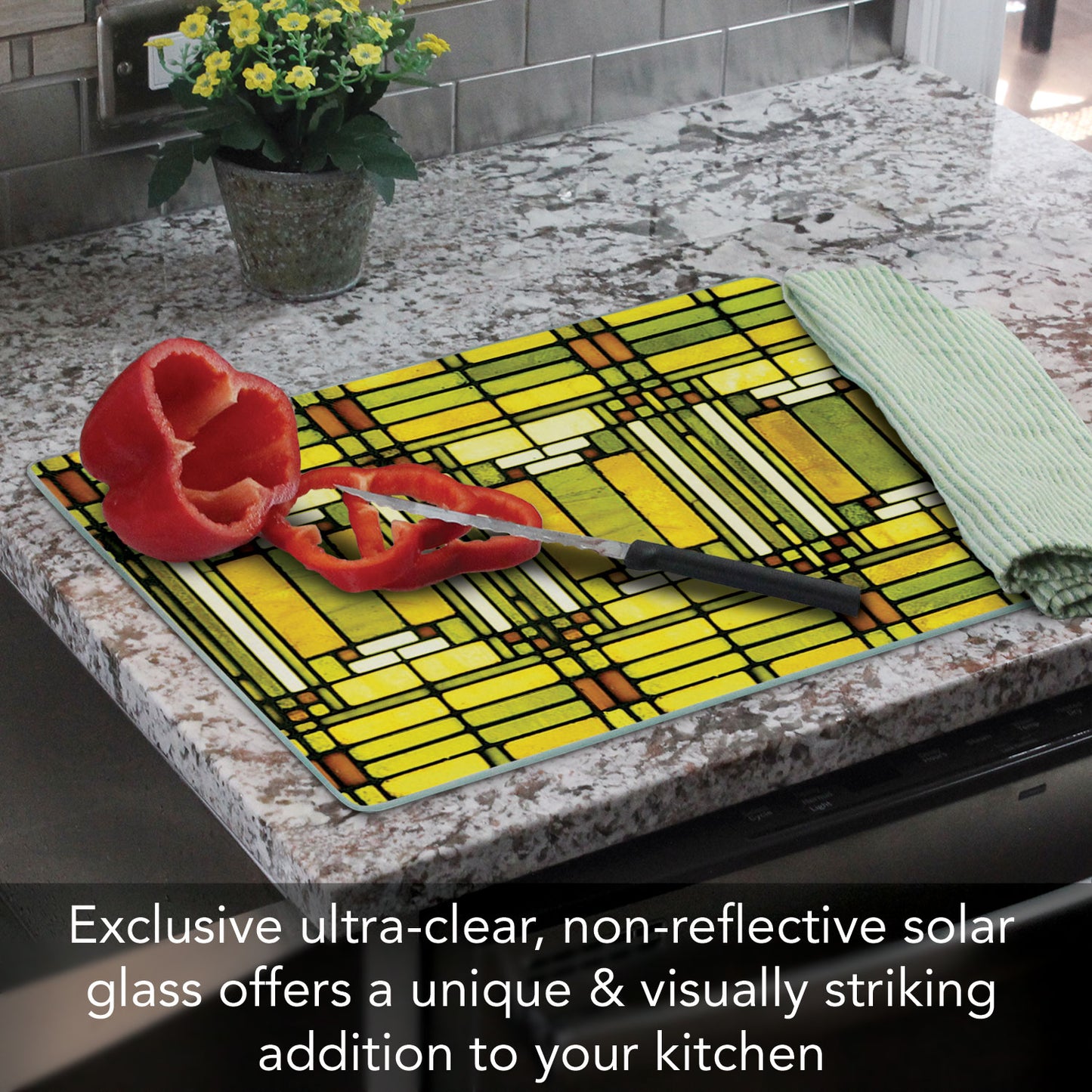 Frank Lloyd Wright Oak Park Skylight Design 3mm Tempered Glass Cutting Board 15" x 12"