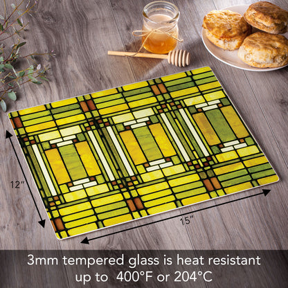 Frank Lloyd Wright Oak Park Skylight Design 3mm Tempered Glass Cutting Board 15" x 12"