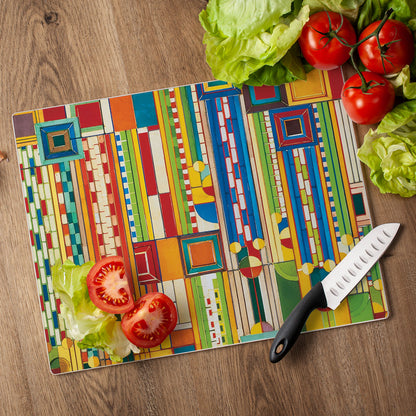 Frank Lloyd Wright Saguaro Forms Design 3mm Tempered Glass Cutting Board 15" x 12"