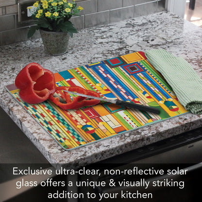 Frank Lloyd Wright Saguaro Forms Design 3mm Tempered Glass Cutting Board 15" x 12"