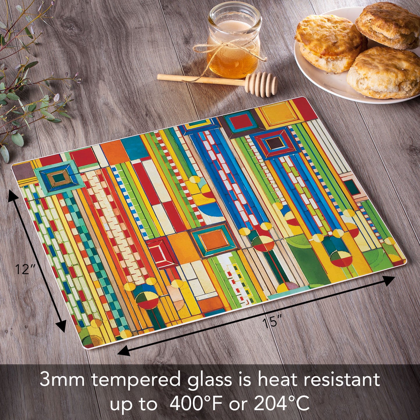 Frank Lloyd Wright Saguaro Forms Design 3mm Tempered Glass Cutting Board 15" x 12"