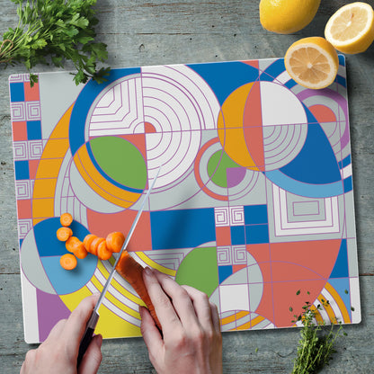 Frank Lloyd Wright Hoffman Rug Design 3mm Tempered Glass Cutting Board 15" x 12"