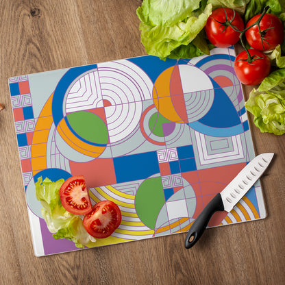 Frank Lloyd Wright Hoffman Rug Design 3mm Tempered Glass Cutting Board 15" x 12"