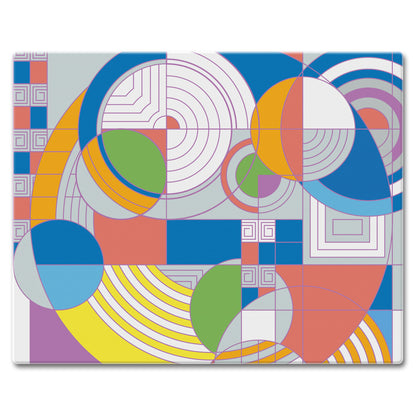 Frank Lloyd Wright Hoffman Rug Design 3mm Tempered Glass Cutting Board 15" x 12"