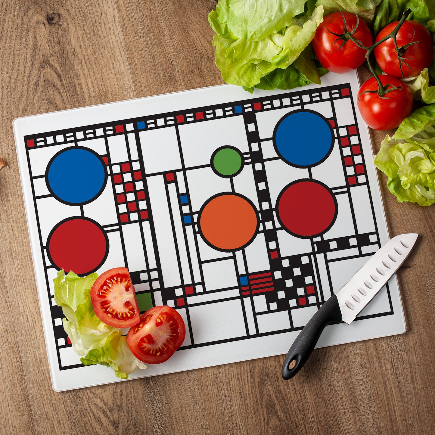 Frank Lloyd Wright Coonley Playhouse Design 3mm Tempered Glass Cutting Board 15" x 12"