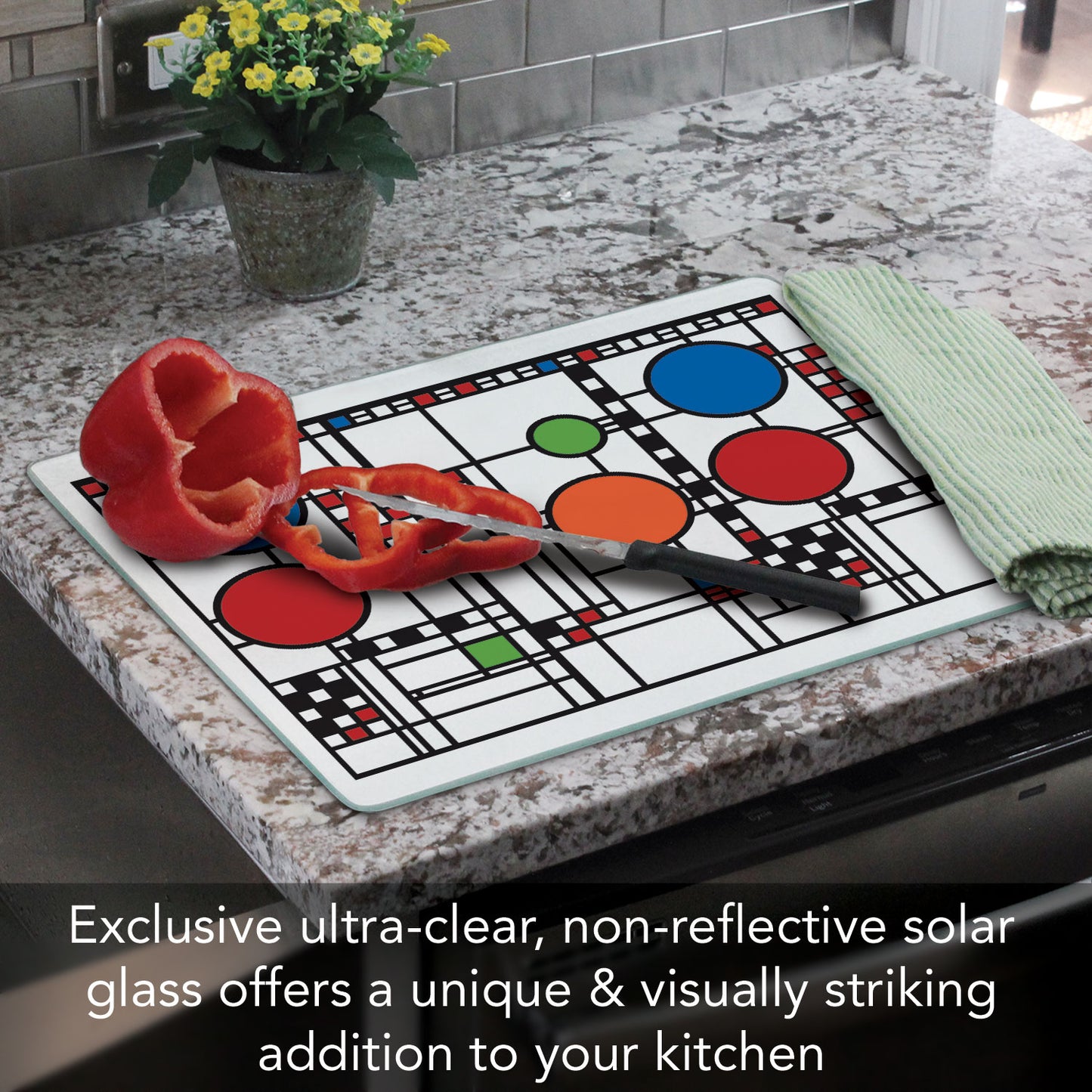 Frank Lloyd Wright Coonley Playhouse Design 3mm Tempered Glass Cutting Board 15" x 12"