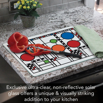 Frank Lloyd Wright Coonley Playhouse Design 3mm Tempered Glass Cutting Board 15" x 12"