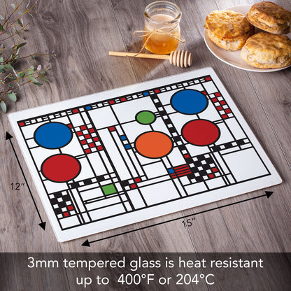 Frank Lloyd Wright Coonley Playhouse Design 3mm Tempered Glass Cutting Board 15" x 12"