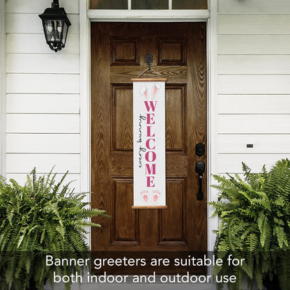 Highland Home Bunny Welcome Indoor/Outdoor Vinyl Hanging Entryway Sign Made in the USA Reusable Easy Wipes Clean Easy Storage