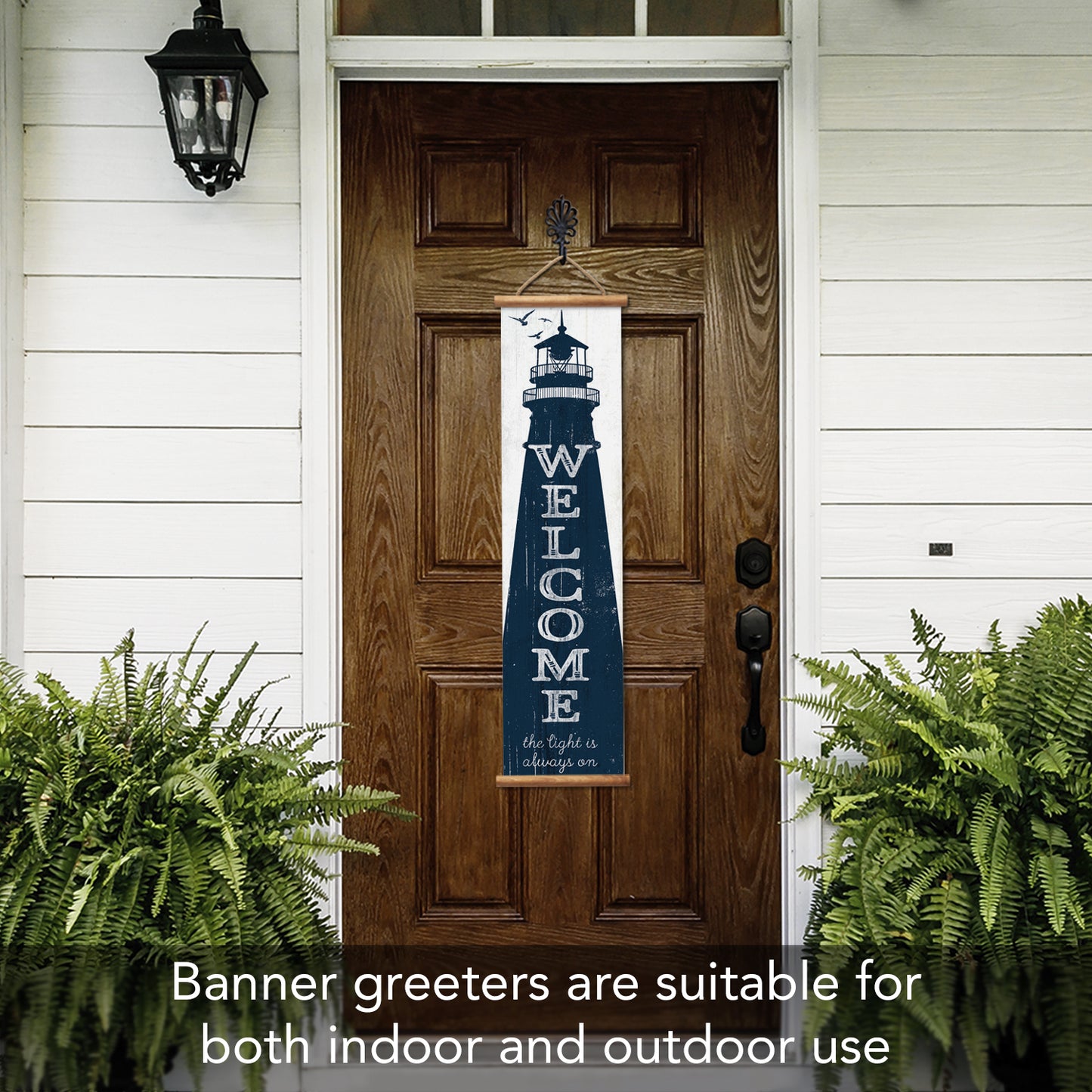Highland Home Lighthouse Welcome Indoor/Outdoor Vinyl Hanging Entryway Sign Made in the USA Reusable Easy Wipes Clean Easy Storage