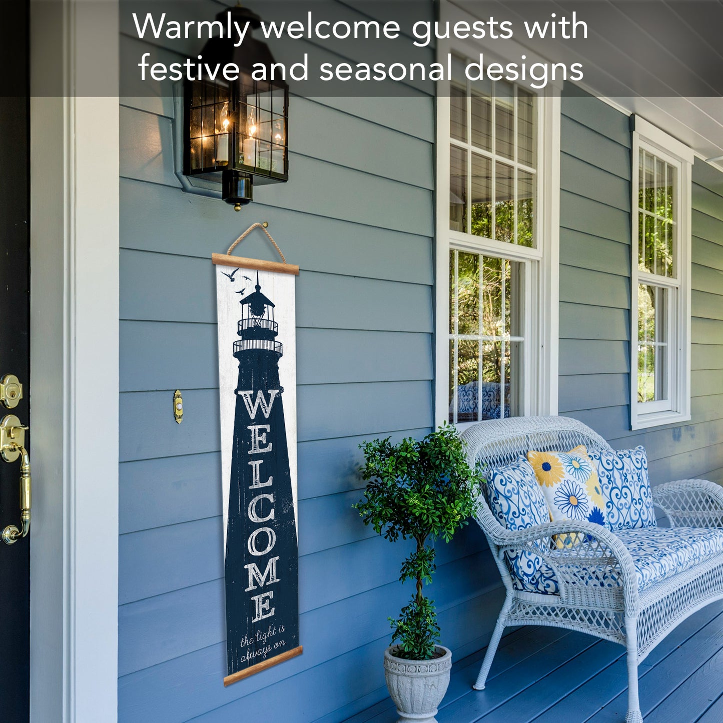 Highland Home Lighthouse Welcome Indoor/Outdoor Vinyl Hanging Entryway Sign Made in the USA Reusable Easy Wipes Clean Easy Storage