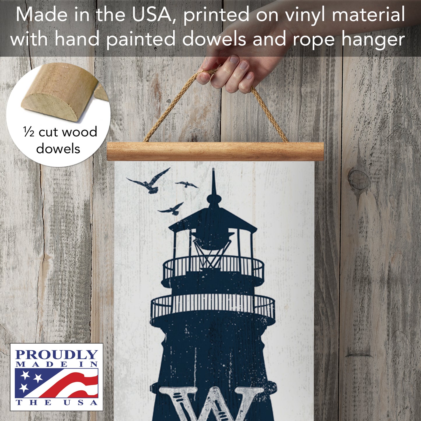 Highland Home Lighthouse Welcome Indoor/Outdoor Vinyl Hanging Entryway Sign Made in the USA Reusable Easy Wipes Clean Easy Storage
