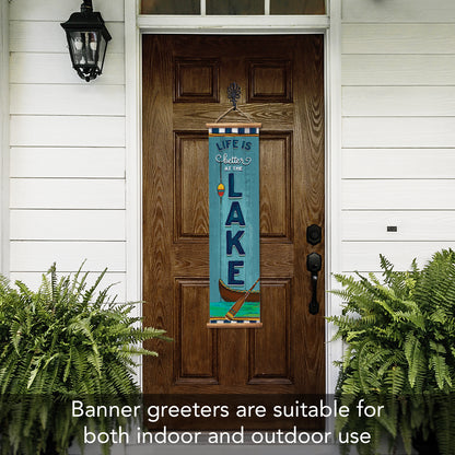 Highland Home Lake Welcome Indoor/Outdoor Vinyl Hanging Entryway Sign Made in the USA Reusable Easy Wipes Clean Easy Storage