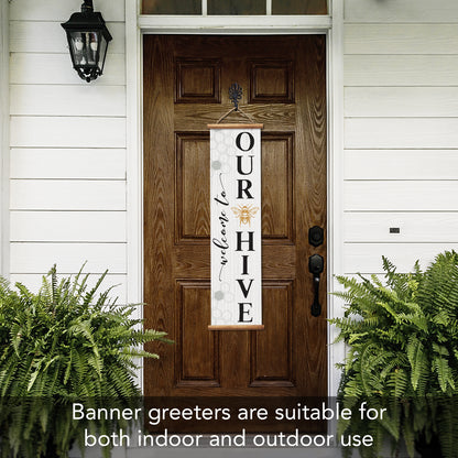 Highland Home Welcome To Our Hive Indoor/Outdoor Vinyl Hanging Entryway Sign Made in the USA Reusable Easy Wipes Clean Easy Storage