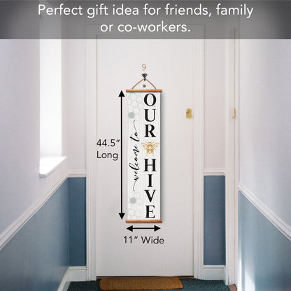 Highland Home Welcome To Our Hive Indoor/Outdoor Vinyl Hanging Entryway Sign Made in the USA Reusable Easy Wipes Clean Easy Storage