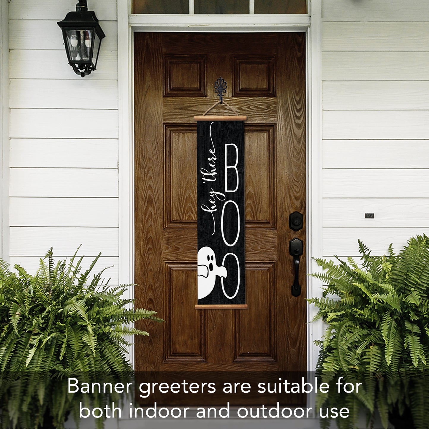 Highland Home Hey Boo Welcome Indoor/Outdoor Vinyl Hanging Entryway Sign Made in the USA Reusable Easy Wipes Clean Easy Storage