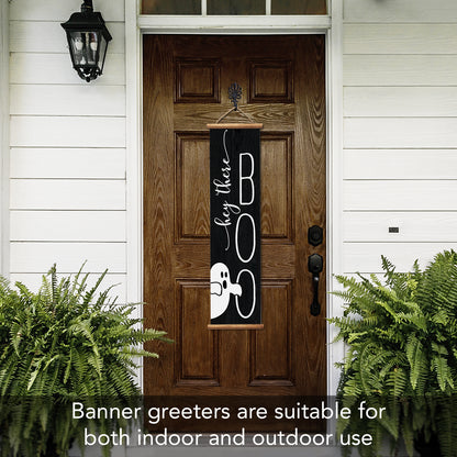 Highland Home Hey Boo Welcome Indoor/Outdoor Vinyl Hanging Entryway Sign Made in the USA Reusable Easy Wipes Clean Easy Storage
