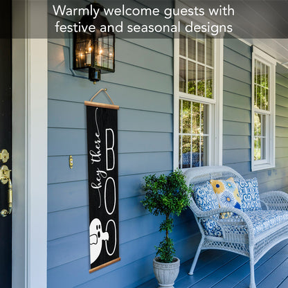 Highland Home Hey Boo Welcome Indoor/Outdoor Vinyl Hanging Entryway Sign Made in the USA Reusable Easy Wipes Clean Easy Storage
