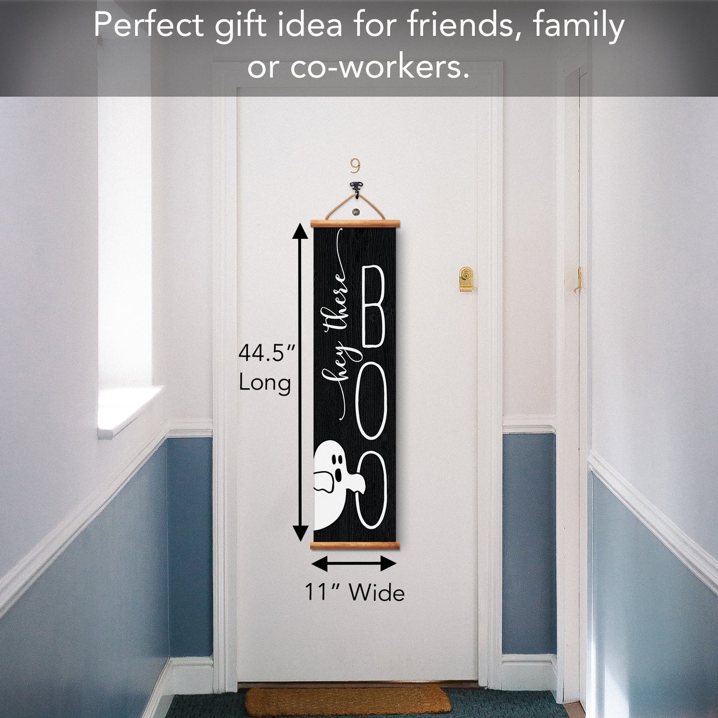Highland Home Hey Boo Welcome Indoor/Outdoor Vinyl Hanging Entryway Sign Made in the USA Reusable Easy Wipes Clean Easy Storage