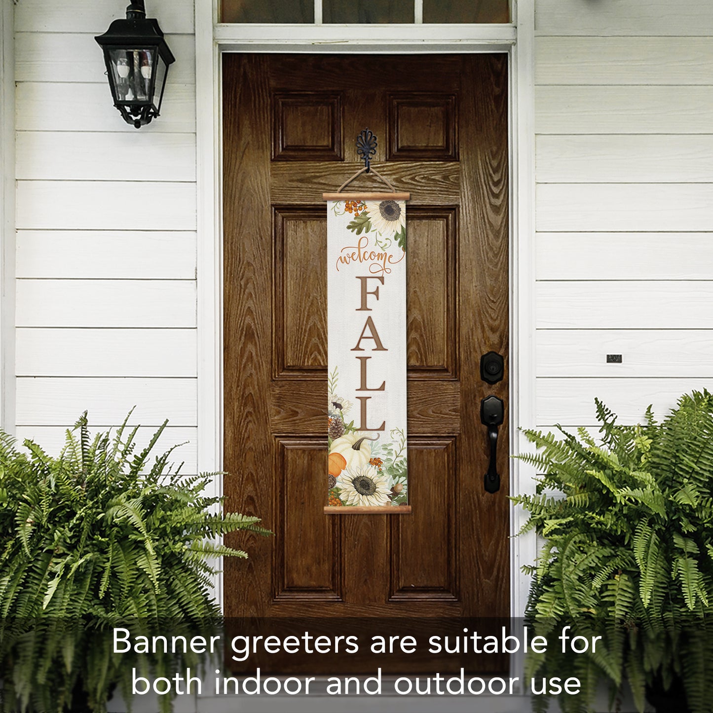 Highland Home Farmhouse Fall Welcome Indoor/Outdoor Vinyl Hanging Entryway Sign Made in the USA Reusable Easy Wipes Clean Easy Storage