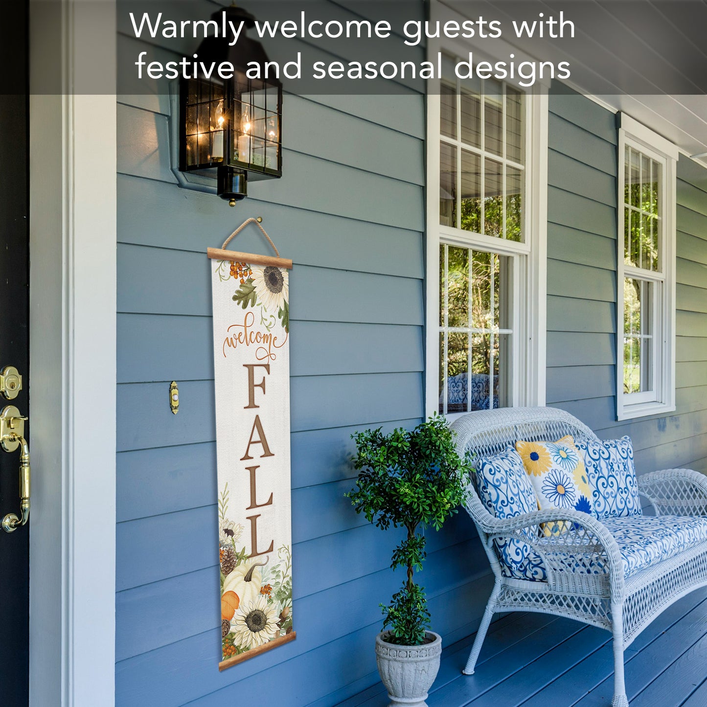 Highland Home Farmhouse Fall Welcome Indoor/Outdoor Vinyl Hanging Entryway Sign Made in the USA Reusable Easy Wipes Clean Easy Storage