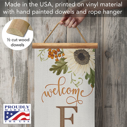 Highland Home Farmhouse Fall Welcome Indoor/Outdoor Vinyl Hanging Entryway Sign Made in the USA Reusable Easy Wipes Clean Easy Storage