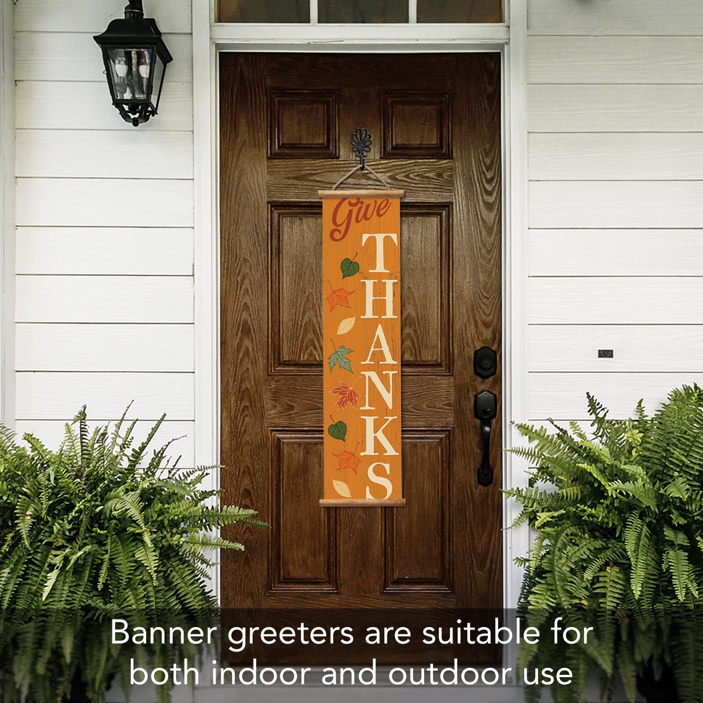 Highland Home Give Thanks Indoor/Outdoor Vinyl Hanging Entryway Sign Made in the USA Reusable Easy Wipes Clean Easy Storage