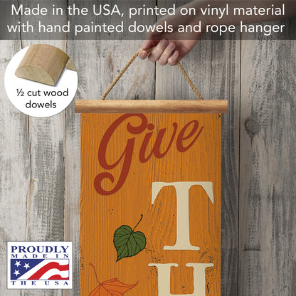 Highland Home Give Thanks Indoor/Outdoor Vinyl Hanging Entryway Sign Made in the USA Reusable Easy Wipes Clean Easy Storage