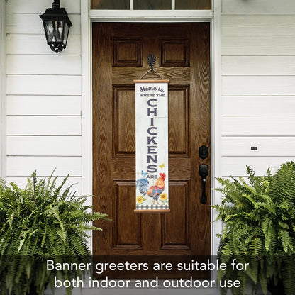 Highland Home Chicken Welcome Indoor/Outdoor Vinyl Hanging Entryway Sign Made in the USA Reusable Easy Wipes Clean Easy Storage