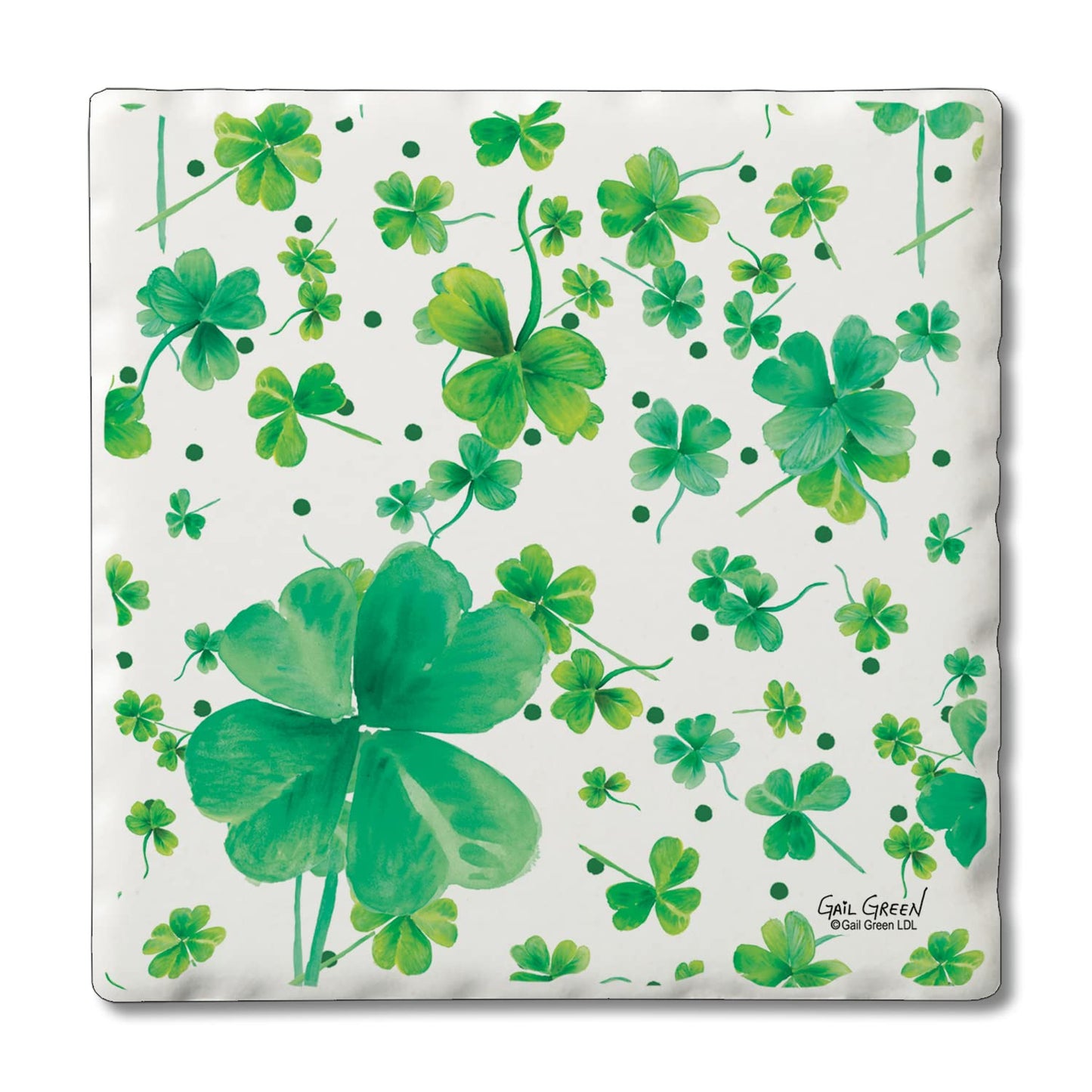 Thirstystone Shamrock Pattern 4-Pack Absorbent Stone Tumbled Tile Coasters 4" Square Manufactured in the USA