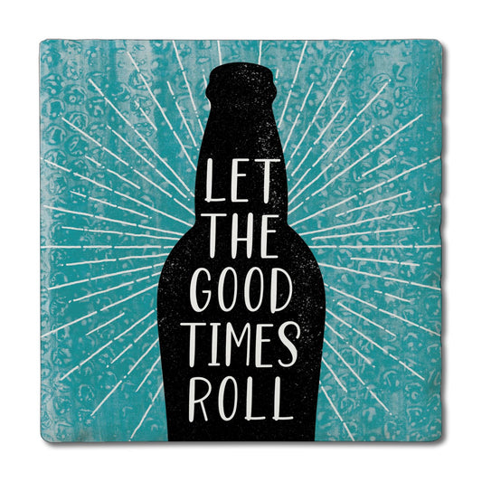 Thirstystone Good Times Single Tumbled Tile Stone Coaster with Protective Cork Backing Manufactured in The USA 4" Square, Artistic, Easily Wipes Clean