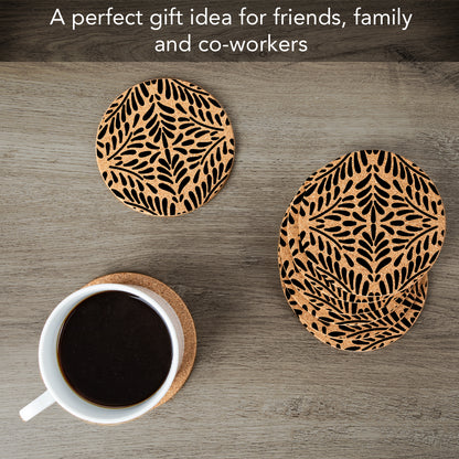 Thirstystone Black Floral 8-Pack Thick Natural Cork Coasters Manufactured in The USA Eco-Friendly Absorbent Durable