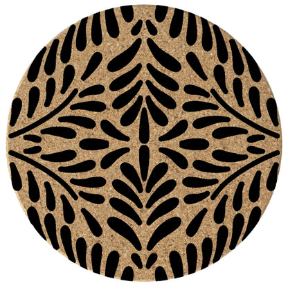 Thirstystone Black Floral 8-Pack Thick Natural Cork Coasters Manufactured in The USA Eco-Friendly Absorbent Durable